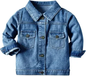 IDOPIP Toddler Kid Baby Boys Girls Denim Jacket Long Sleeve Button Down Jeans Coat Cowboy Overcoat Hoodie Casual Outwear