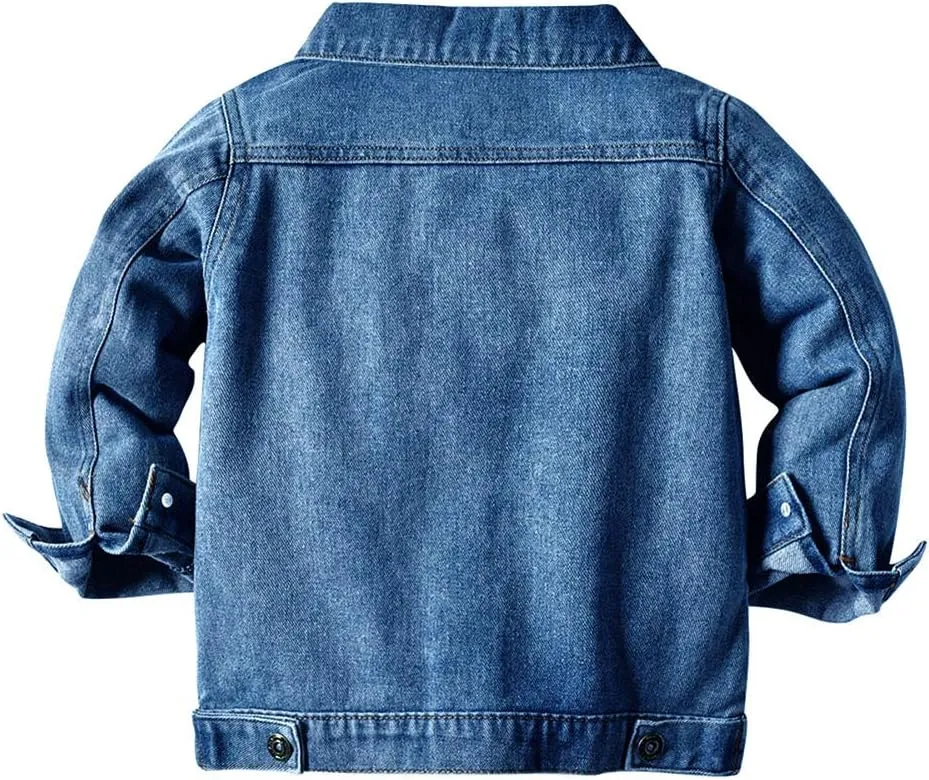 IDOPIP Toddler Kid Baby Boys Girls Denim Jacket Long Sleeve Button Down Jeans Coat Cowboy Overcoat Hoodie Casual Outwear