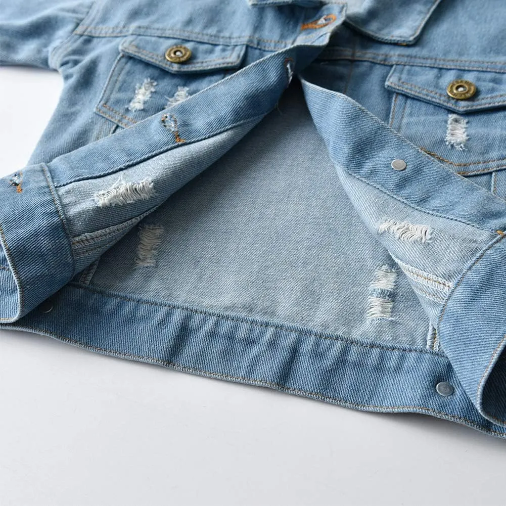 IDOPIP Toddler Kid Baby Boys Girls Denim Jacket Long Sleeve Button Down Jeans Coat Cowboy Overcoat Hoodie Casual Outwear