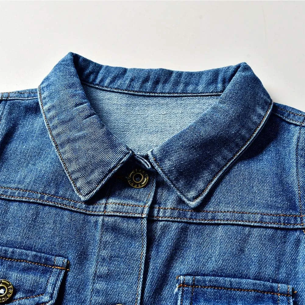 IDOPIP Toddler Kid Baby Boys Girls Denim Jacket Long Sleeve Button Down Jeans Coat Cowboy Overcoat Hoodie Casual Outwear