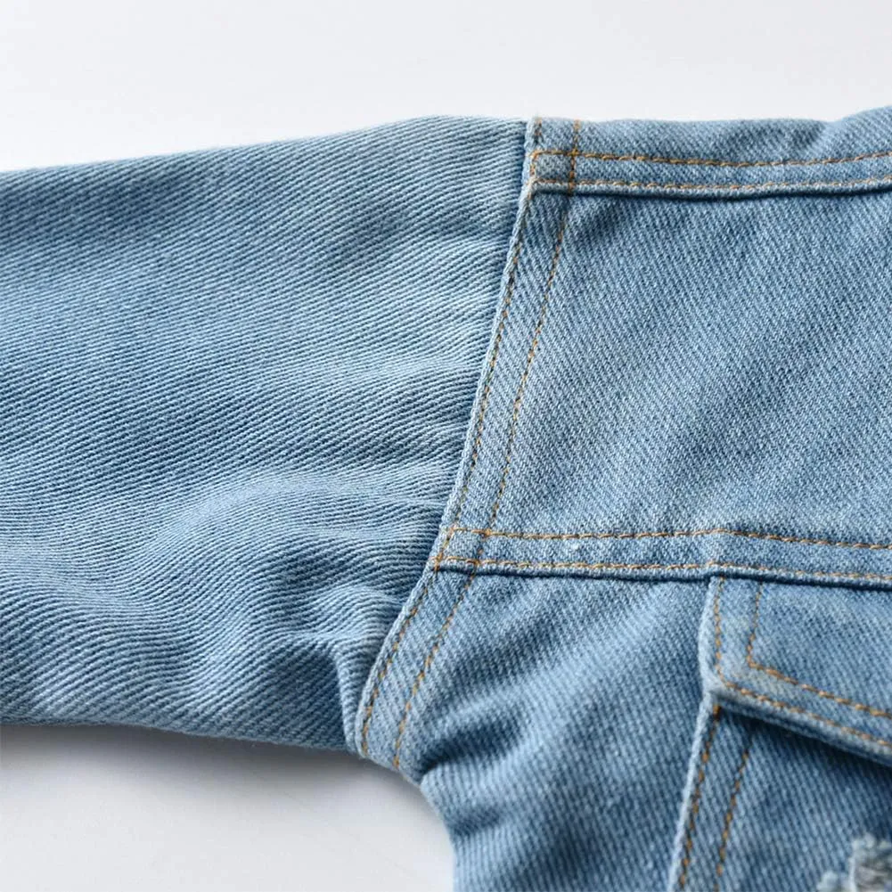IDOPIP Toddler Kid Baby Boys Girls Denim Jacket Long Sleeve Button Down Jeans Coat Cowboy Overcoat Hoodie Casual Outwear