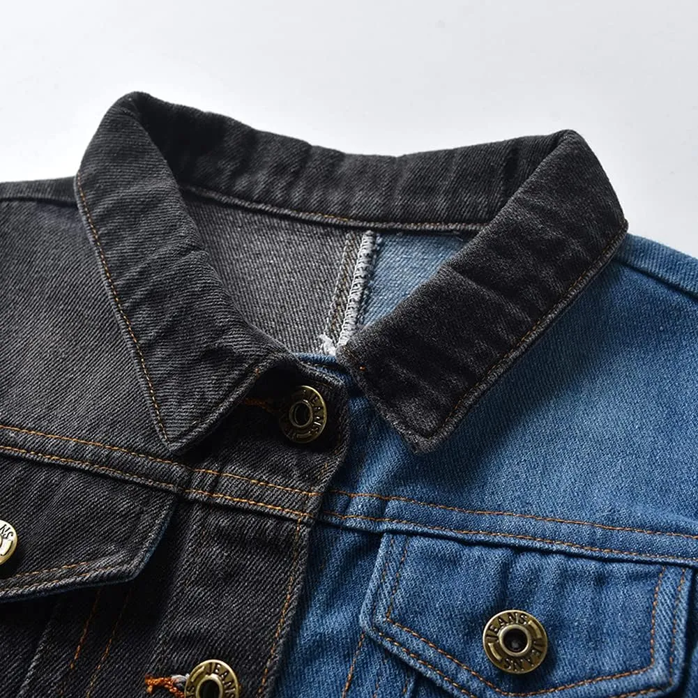 IDOPIP Toddler Kid Baby Boys Girls Denim Jacket Long Sleeve Button Down Jeans Coat Cowboy Overcoat Hoodie Casual Outwear