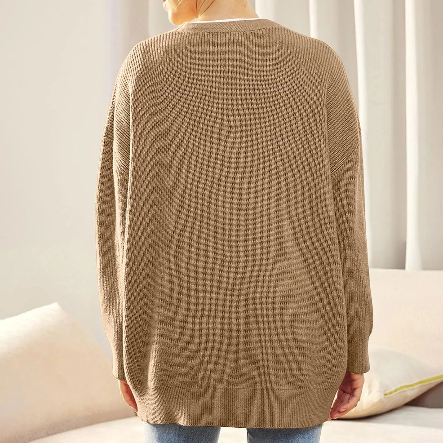 iLH Cardigan Sweaters for Sweater Fall Fashion Oversize Loose Sweater Button down V Neck Solid Outerwear Knitted Coat