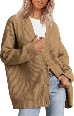 iLH Cardigan Sweaters for Sweater Fall Fashion Oversize Loose Sweater Button down V Neck Solid Outerwear Knitted Coat