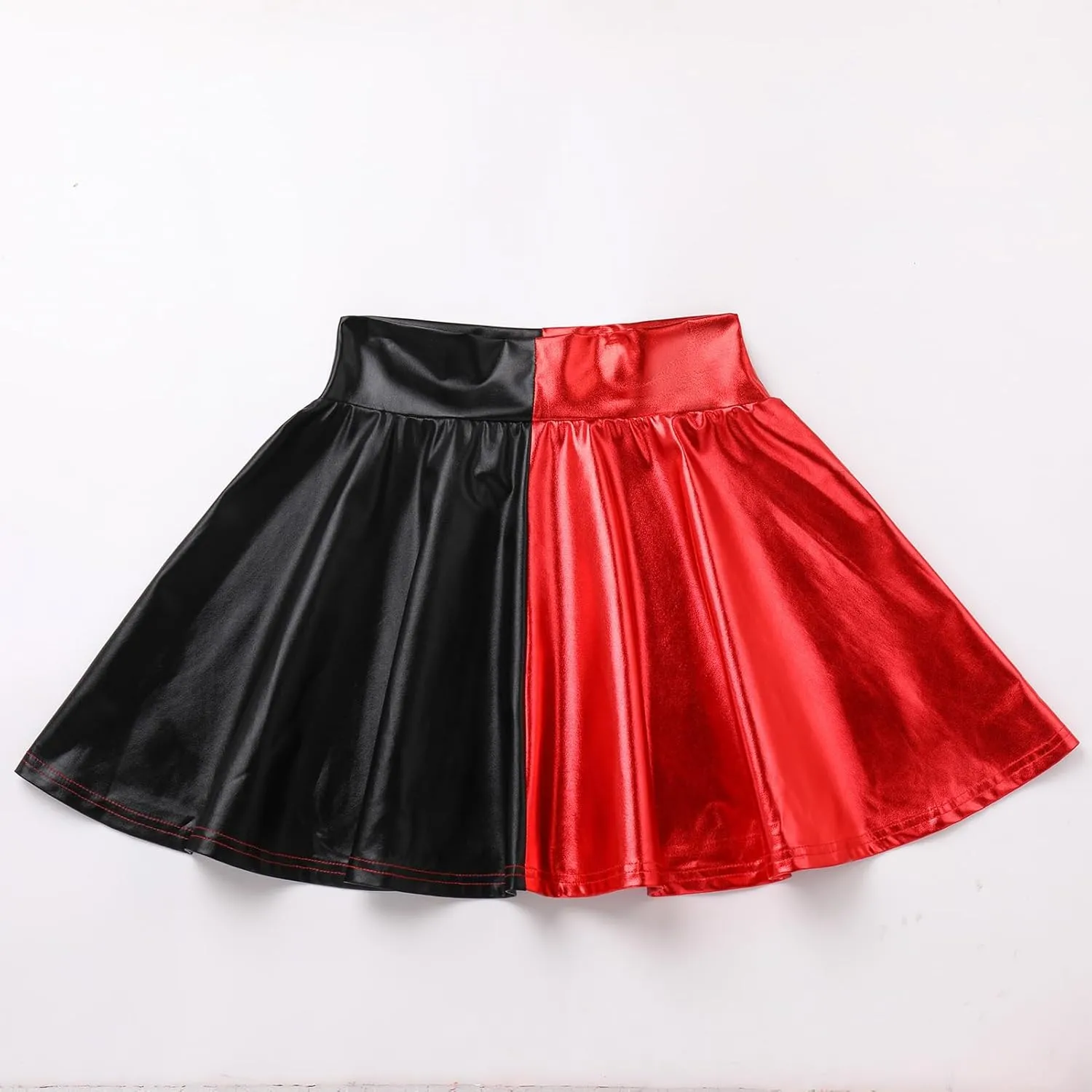 IMEKIS Women's Shiny Flared Pleated Mini Skater Skirt Metallic Halloween Cosplay Costume Sparkle Skirts