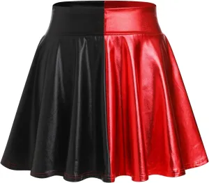 IMEKIS Women's Shiny Flared Pleated Mini Skater Skirt Metallic Halloween Cosplay Costume Sparkle Skirts