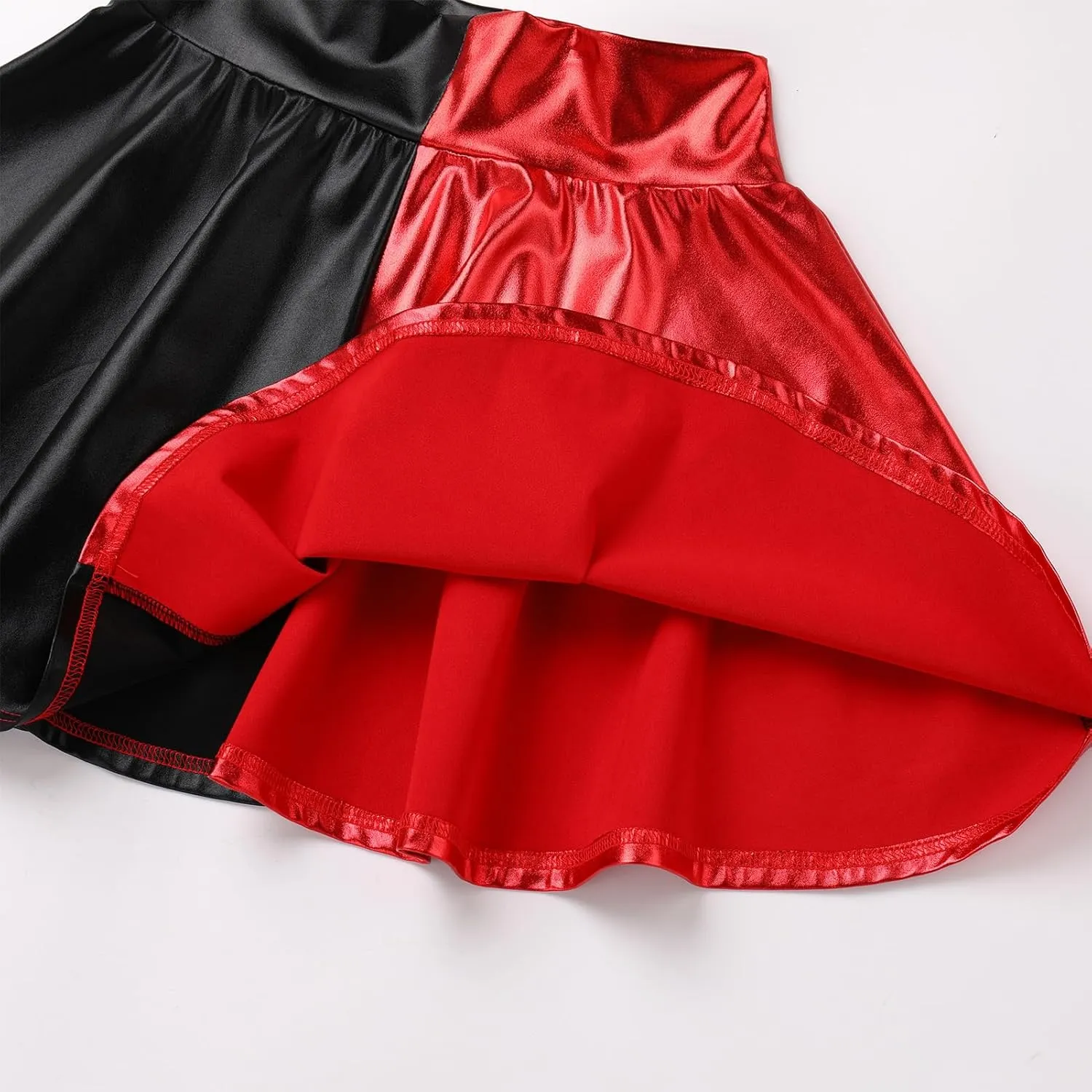 IMEKIS Women's Shiny Flared Pleated Mini Skater Skirt Metallic Halloween Cosplay Costume Sparkle Skirts