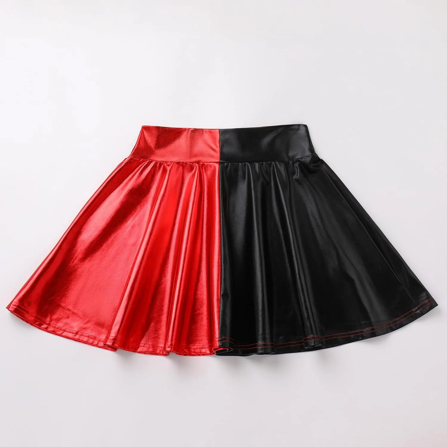 IMEKIS Women's Shiny Flared Pleated Mini Skater Skirt Metallic Halloween Cosplay Costume Sparkle Skirts