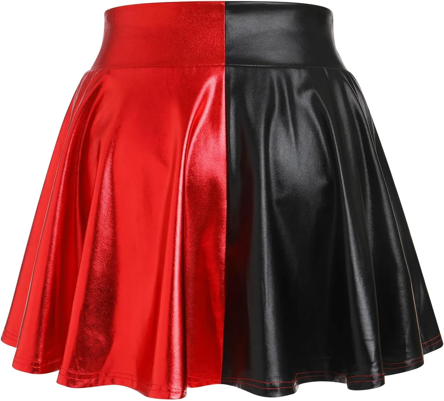 IMEKIS Women's Shiny Flared Pleated Mini Skater Skirt Metallic Halloween Cosplay Costume Sparkle Skirts