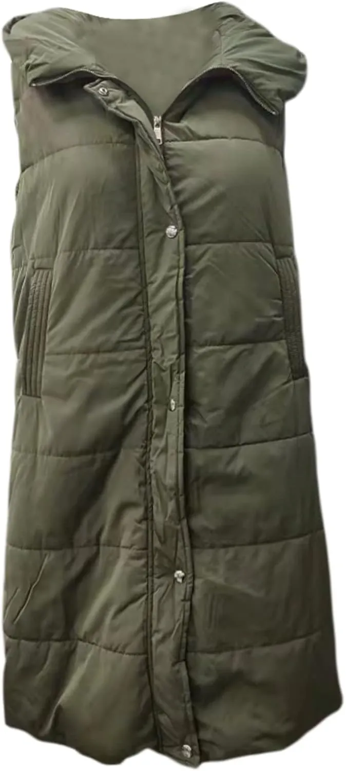 IMISSILLEB Women's Long Puffer Vest Hooded Coats Thick Sleeveless Full-Zip Jacket Fall Winter Coat Outerwear with Pockets