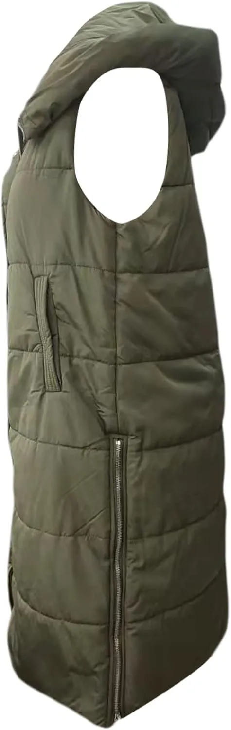 IMISSILLEB Women's Long Puffer Vest Hooded Coats Thick Sleeveless Full-Zip Jacket Fall Winter Coat Outerwear with Pockets