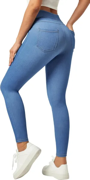 IUGA Jeggings for Women Tummy Control Pull on Stretchy Jeans High Waisted Skinny Jean Leggings with Pockets Trendy Casual
