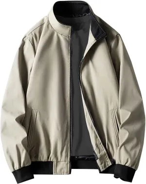 Jacket Men Spring and Autumn Casual Men's Handsome Pilot Zip Fx Standing Jacket Outdoor Fashion Coat for Men Mens