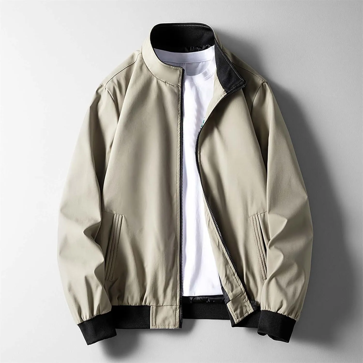 Jacket Men Spring and Autumn Casual Men's Handsome Pilot Zip Fx Standing Jacket Outdoor Fashion Coat for Men Mens