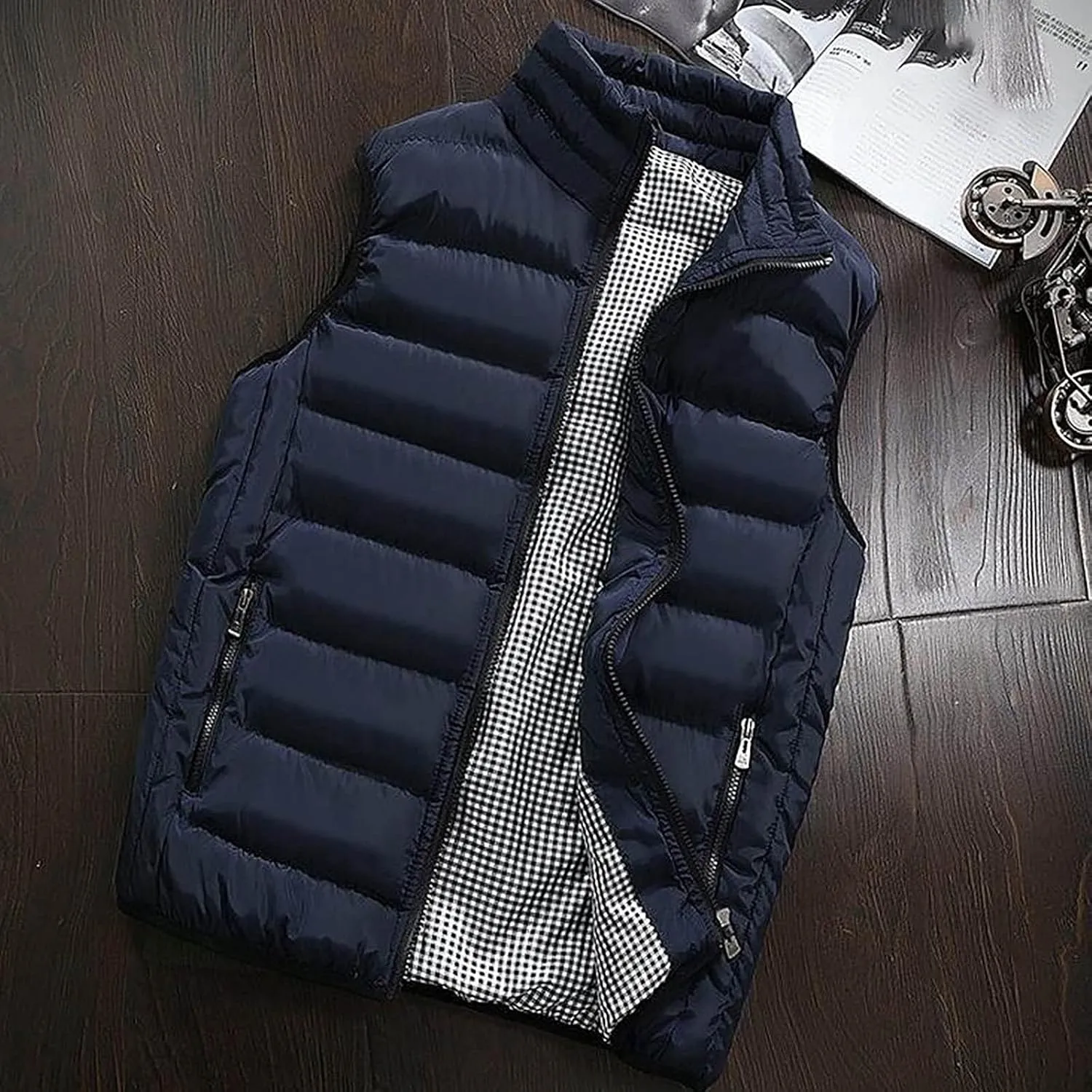 Jackets for Men Fall Winter Coat Padded Cotton Vest Warm Hooded Thick Vest Tops Jacket Jackets