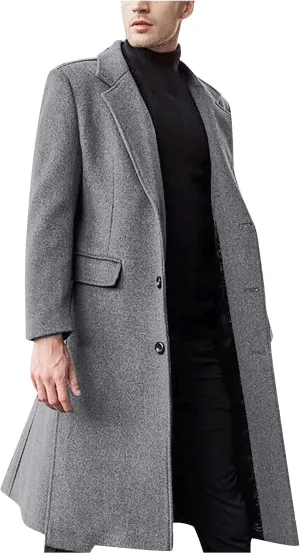 Jackets for Men Winter Fashion Men's Slim Fit Long Single Breasted Thermal Wool Trench Coat Jackets