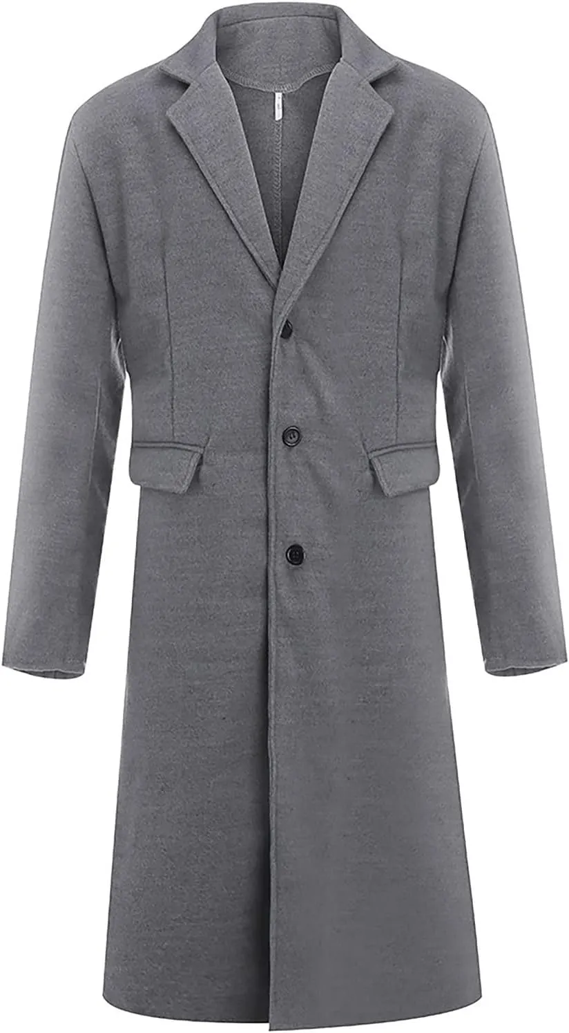 Jackets for Men Winter Fashion Men's Slim Fit Long Single Breasted Thermal Wool Trench Coat Jackets