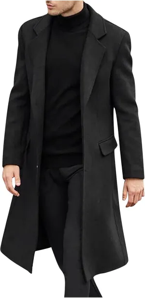 Jackets for Men Winter Fashion Men's Slim Fit Long Single Breasted Thermal Wool Trench Coat Jackets