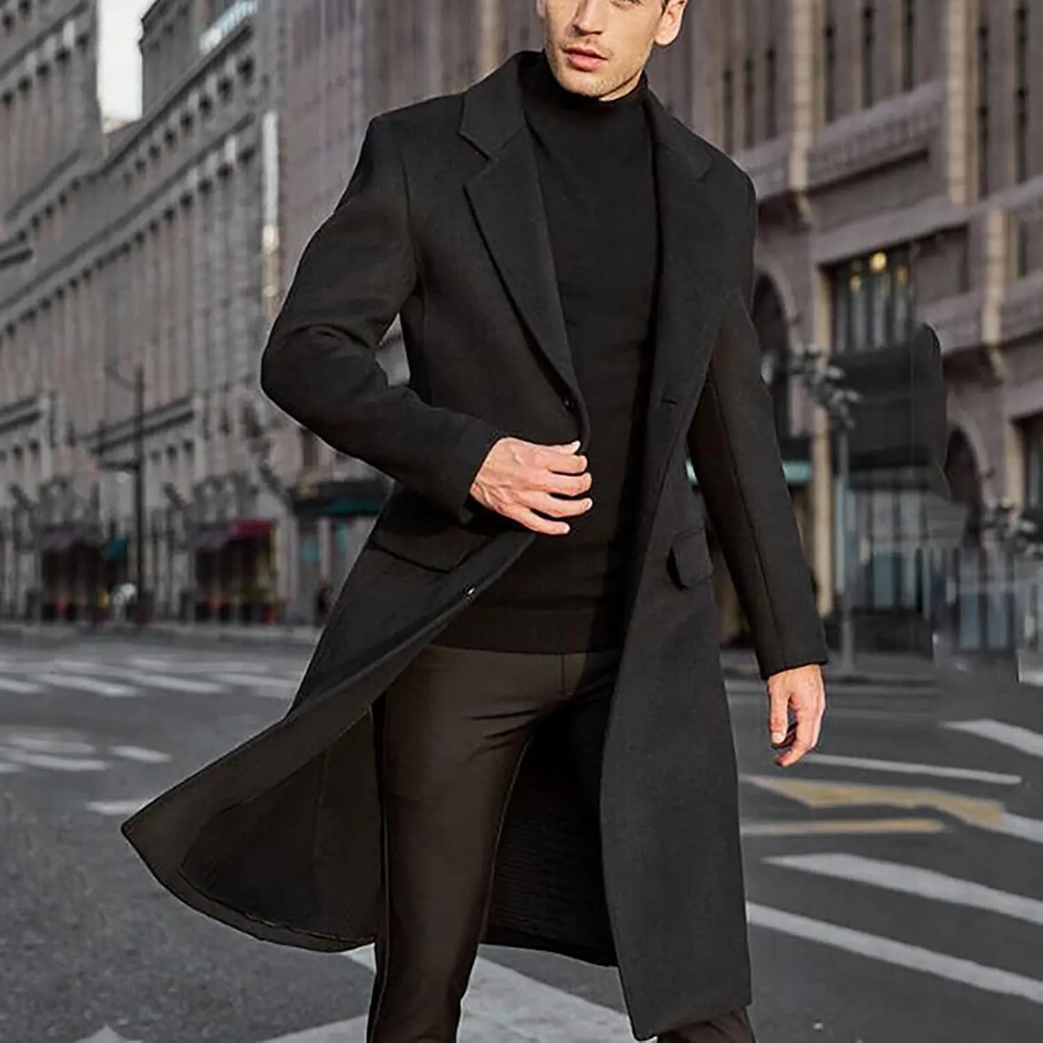 Jackets for Men Winter Fashion Men's Slim Fit Long Single Breasted Thermal Wool Trench Coat Jackets