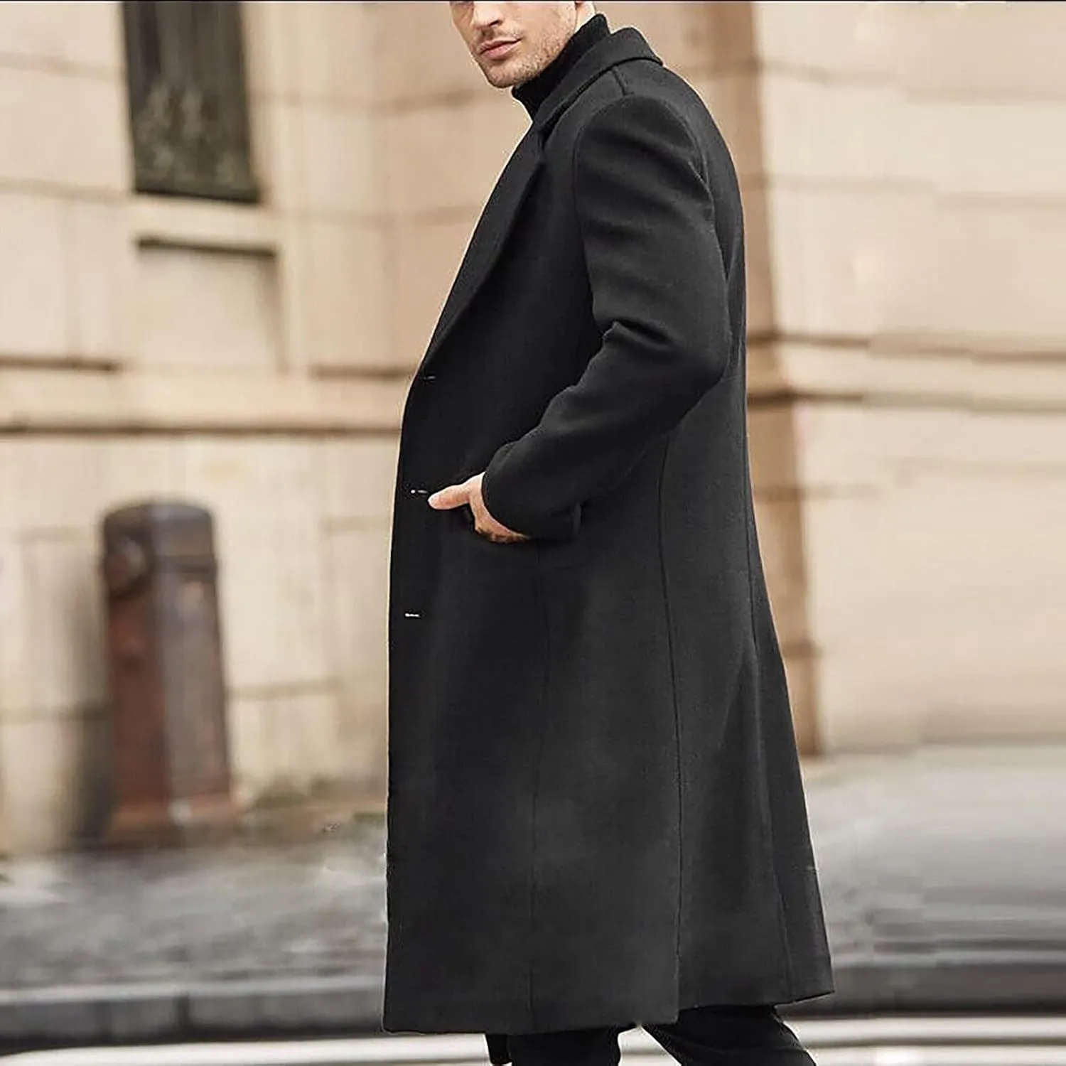 Jackets for Men Winter Fashion Men's Slim Fit Long Single Breasted Thermal Wool Trench Coat Jackets