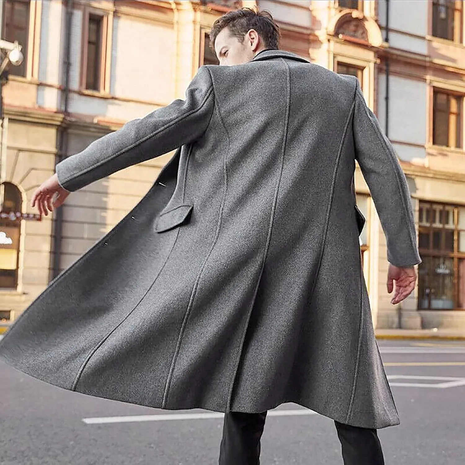 Jackets for Men Winter Fashion Men's Slim Fit Long Single Breasted Thermal Wool Trench Coat Jackets