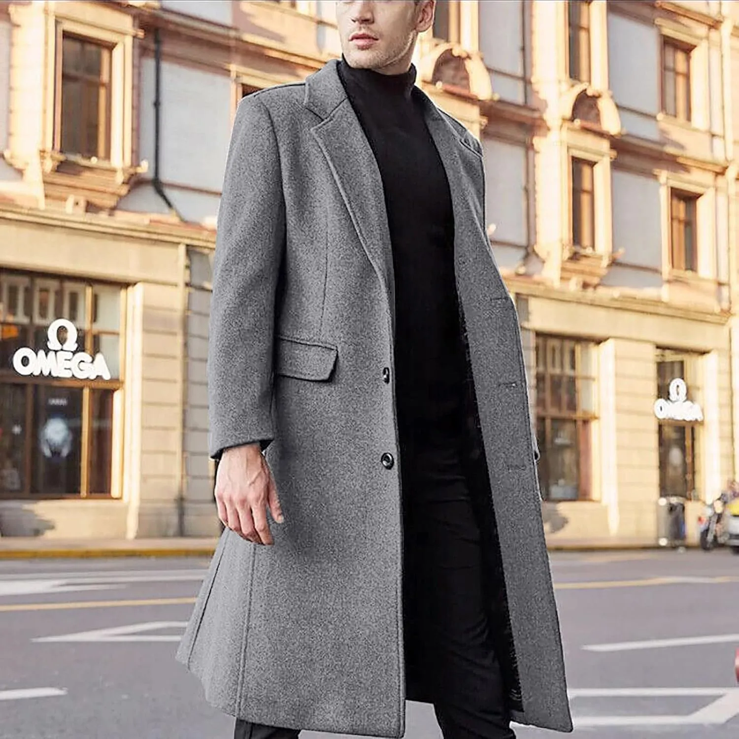 Jackets for Men Winter Fashion Men's Slim Fit Long Single Breasted Thermal Wool Trench Coat Jackets