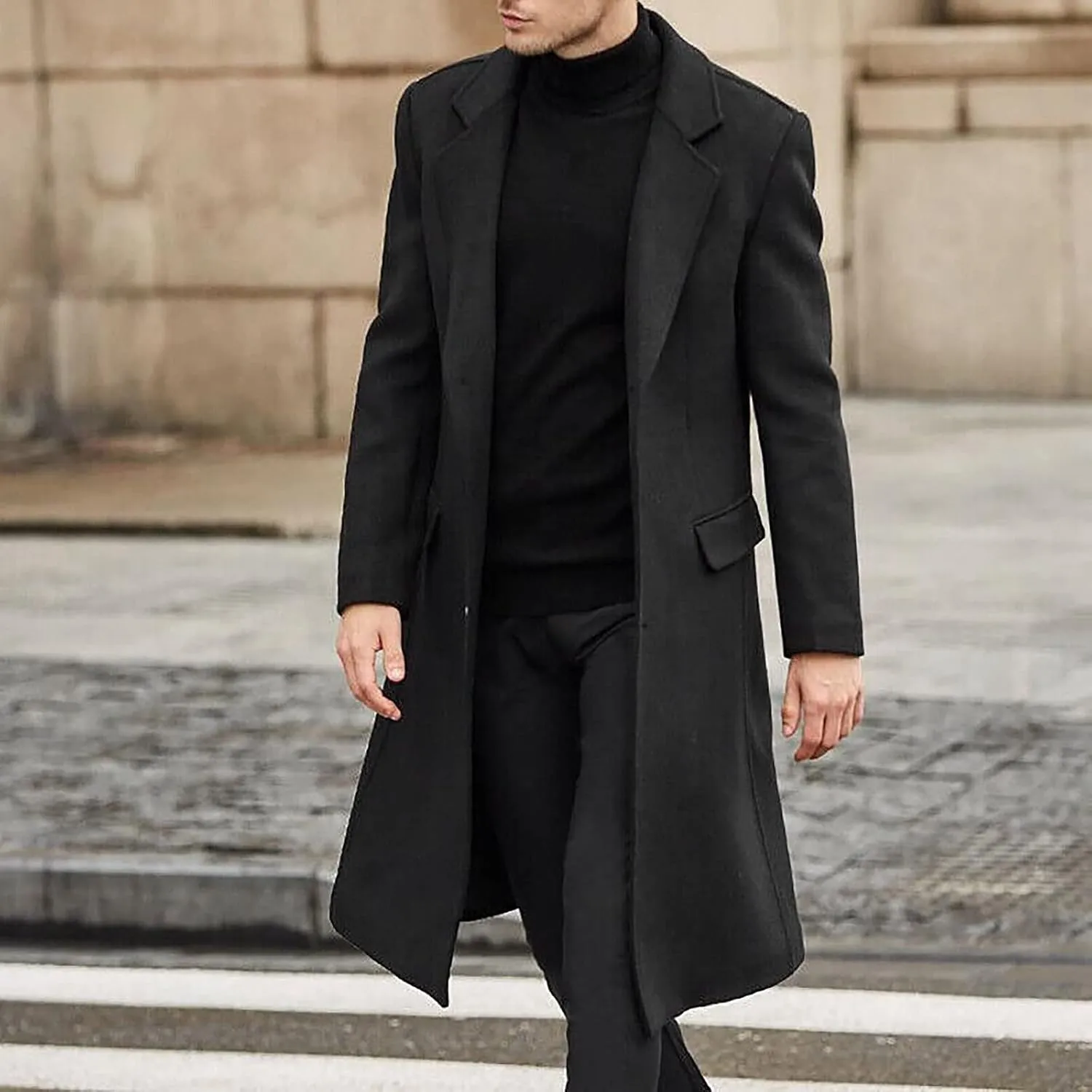 Jackets for Men Winter Fashion Men's Slim Fit Long Single Breasted Thermal Wool Trench Coat Jackets