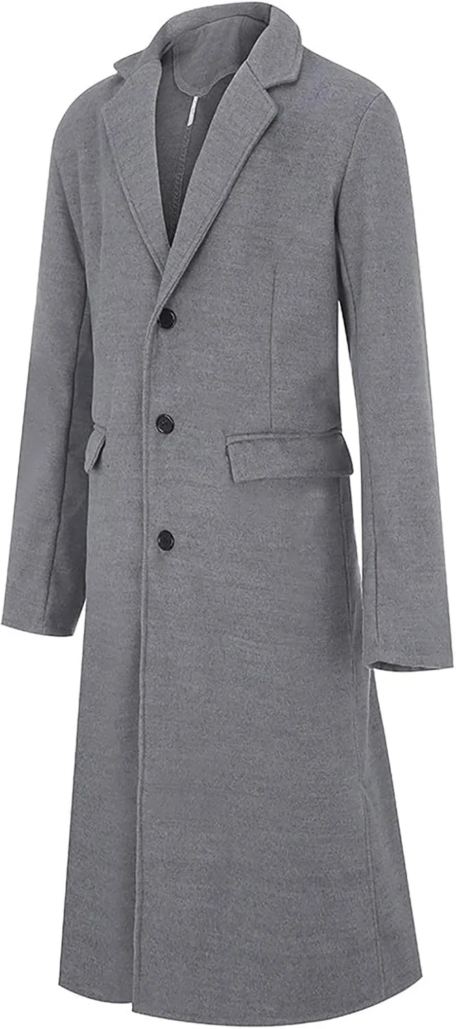 Jackets for Men Winter Fashion Men's Slim Fit Long Single Breasted Thermal Wool Trench Coat Jackets