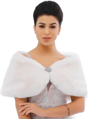 JAKAWIN Women’s Faux Rabbit Fur Wraps and Shawls Bride Wedding Fur Stole Bridal Dress Shrug Cover Up for Women