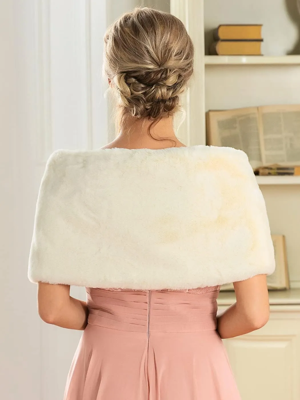 JAKAWIN Women’s Faux Rabbit Fur Wraps and Shawls Bride Wedding Fur Stole Bridal Dress Shrug Cover Up for Women