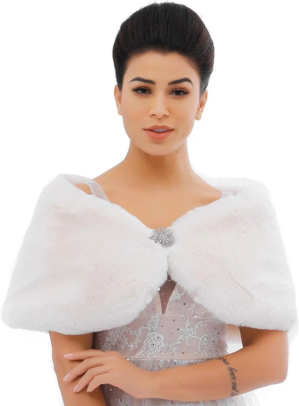 JAKAWIN Women’s Faux Rabbit Fur Wraps and Shawls Bride Wedding Fur Stole Bridal Dress Shrug Cover Up for Women