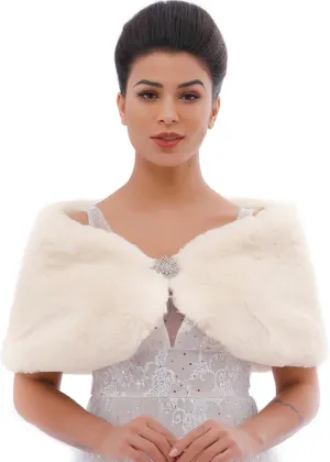 JAKAWIN Women’s Faux Rabbit Fur Wraps and Shawls Bride Wedding Fur Stole Bridal Dress Shrug Cover Up for Women