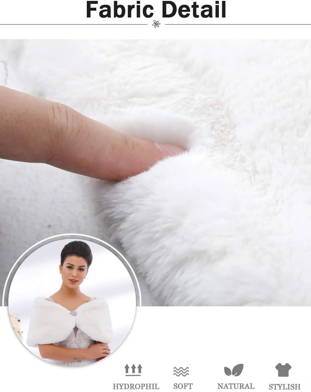 JAKAWIN Women’s Faux Rabbit Fur Wraps and Shawls Bride Wedding Fur Stole Bridal Dress Shrug Cover Up for Women