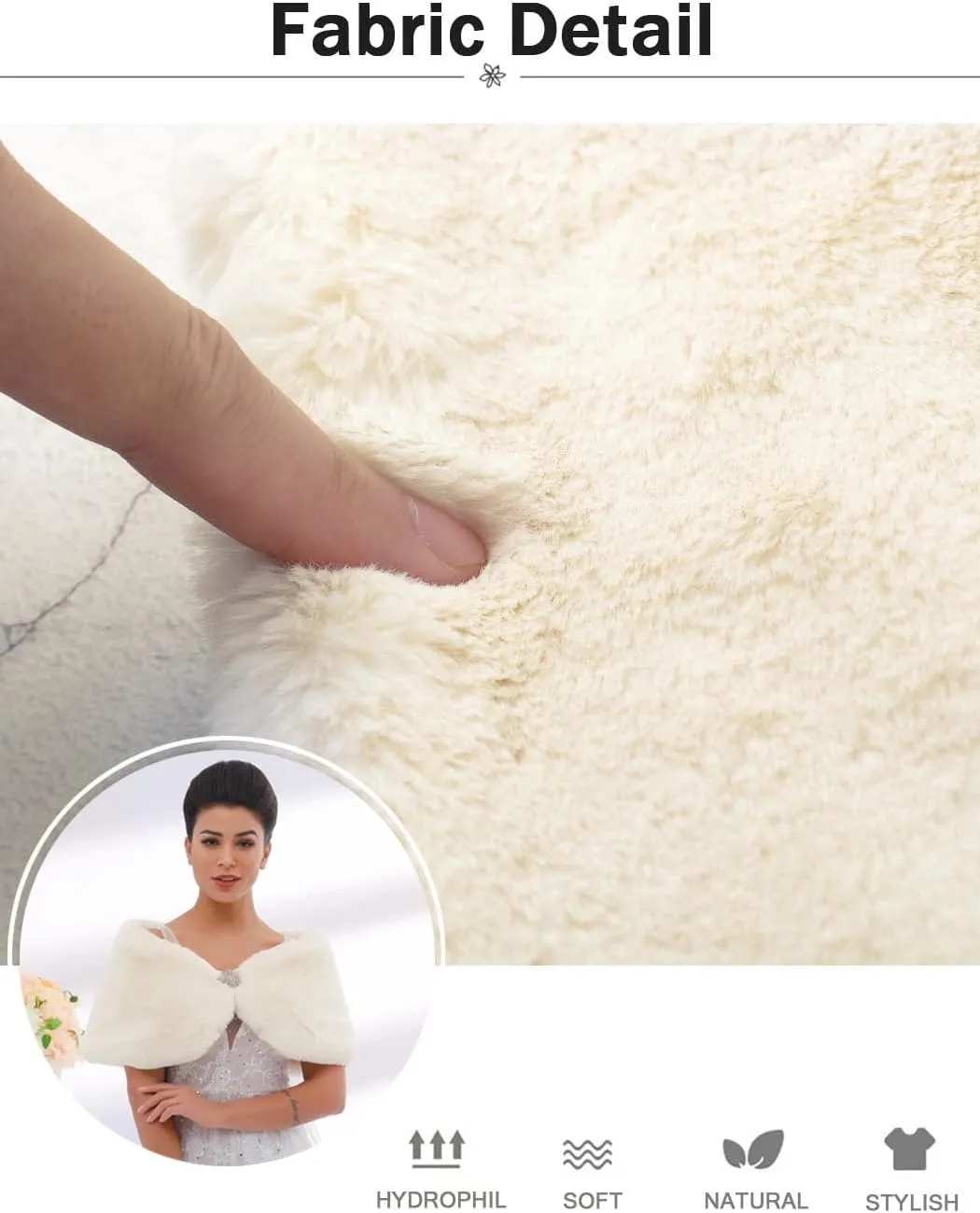 JAKAWIN Women’s Faux Rabbit Fur Wraps and Shawls Bride Wedding Fur Stole Bridal Dress Shrug Cover Up for Women