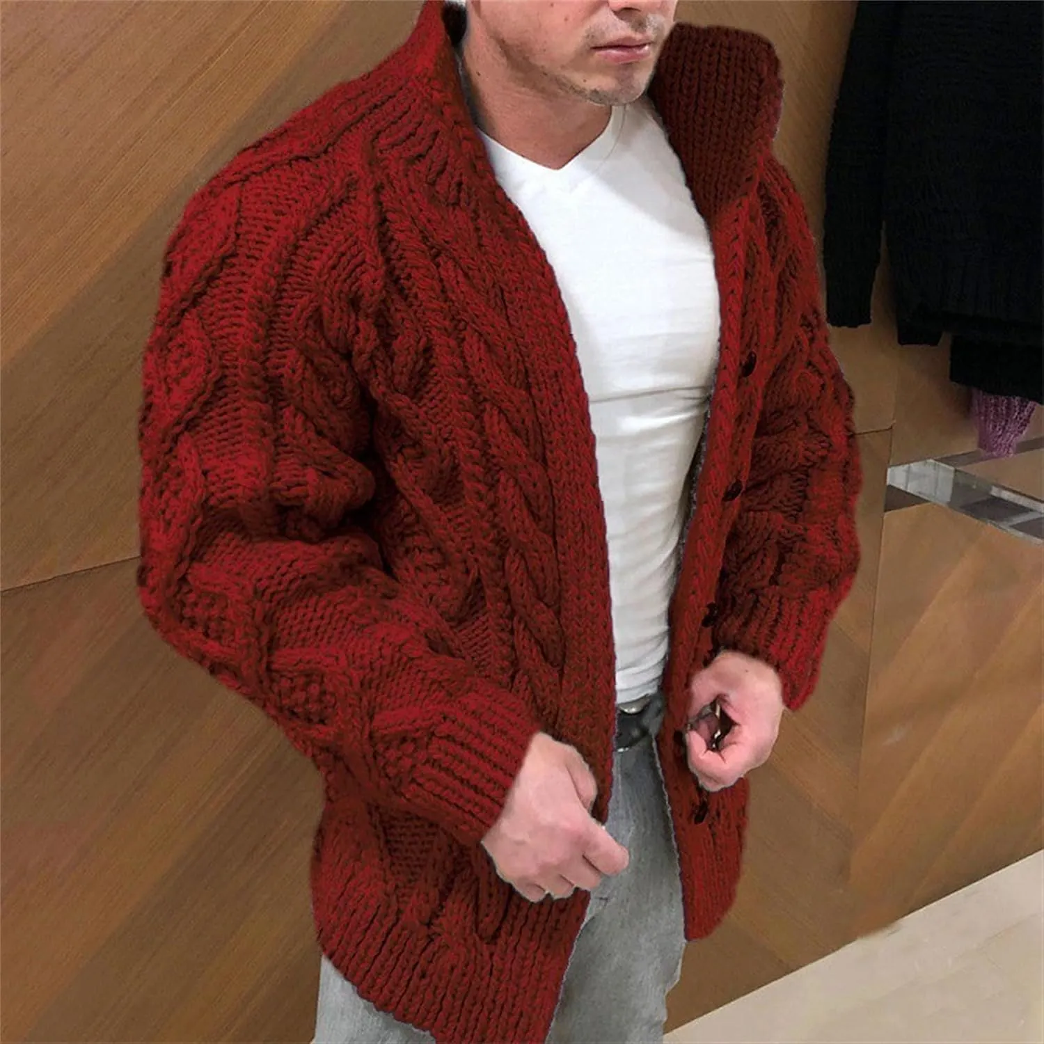 JEShifangjiusu Men'S Cardigan Sweaters Wool Blend V Neck Button Down Sweaters Casual Long Sleeve Shawl Collar Overcoat