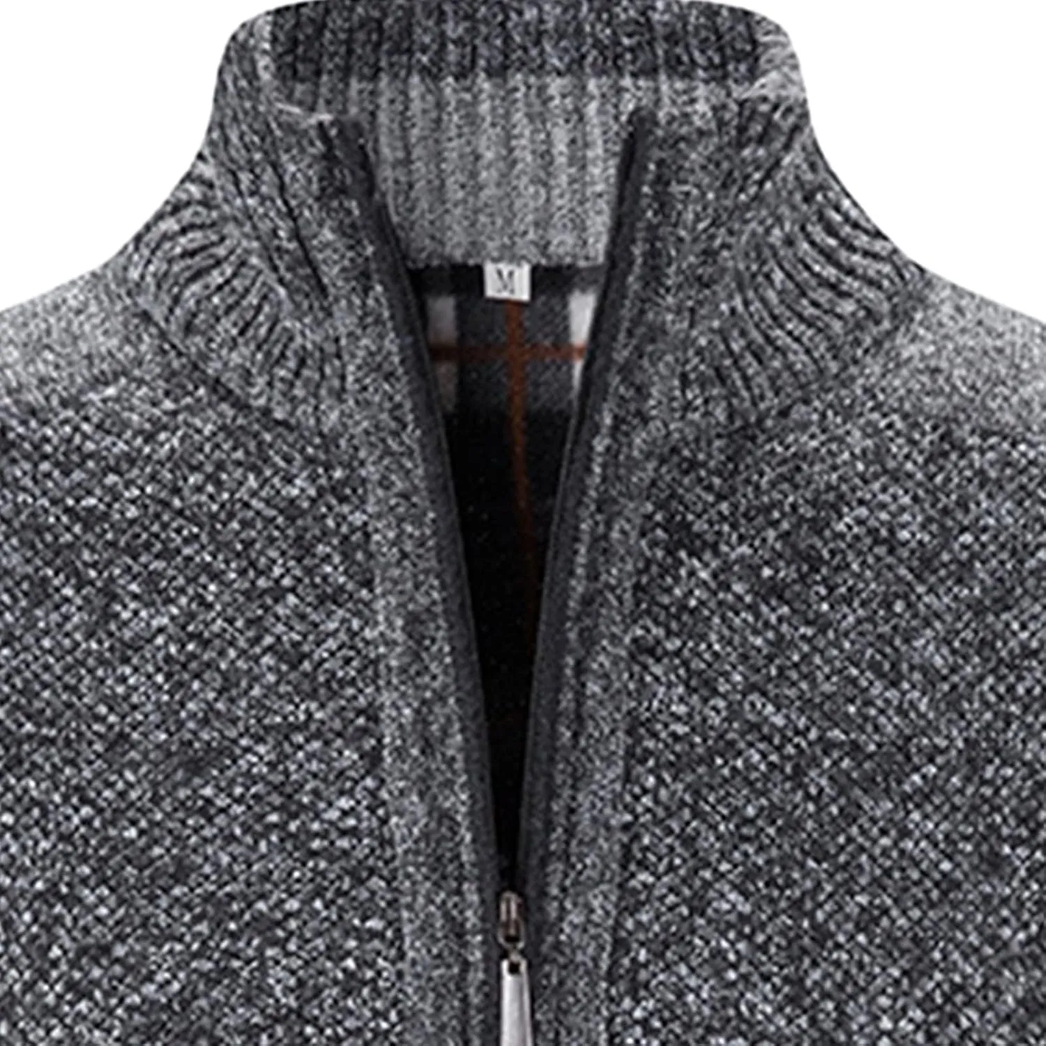 JEShifangjiusu Men'S Collar Zipper Pocket Coat Full Zip Solid Color Cable Knitted Cardigan Casual Long-Sleeved Sweater Coat