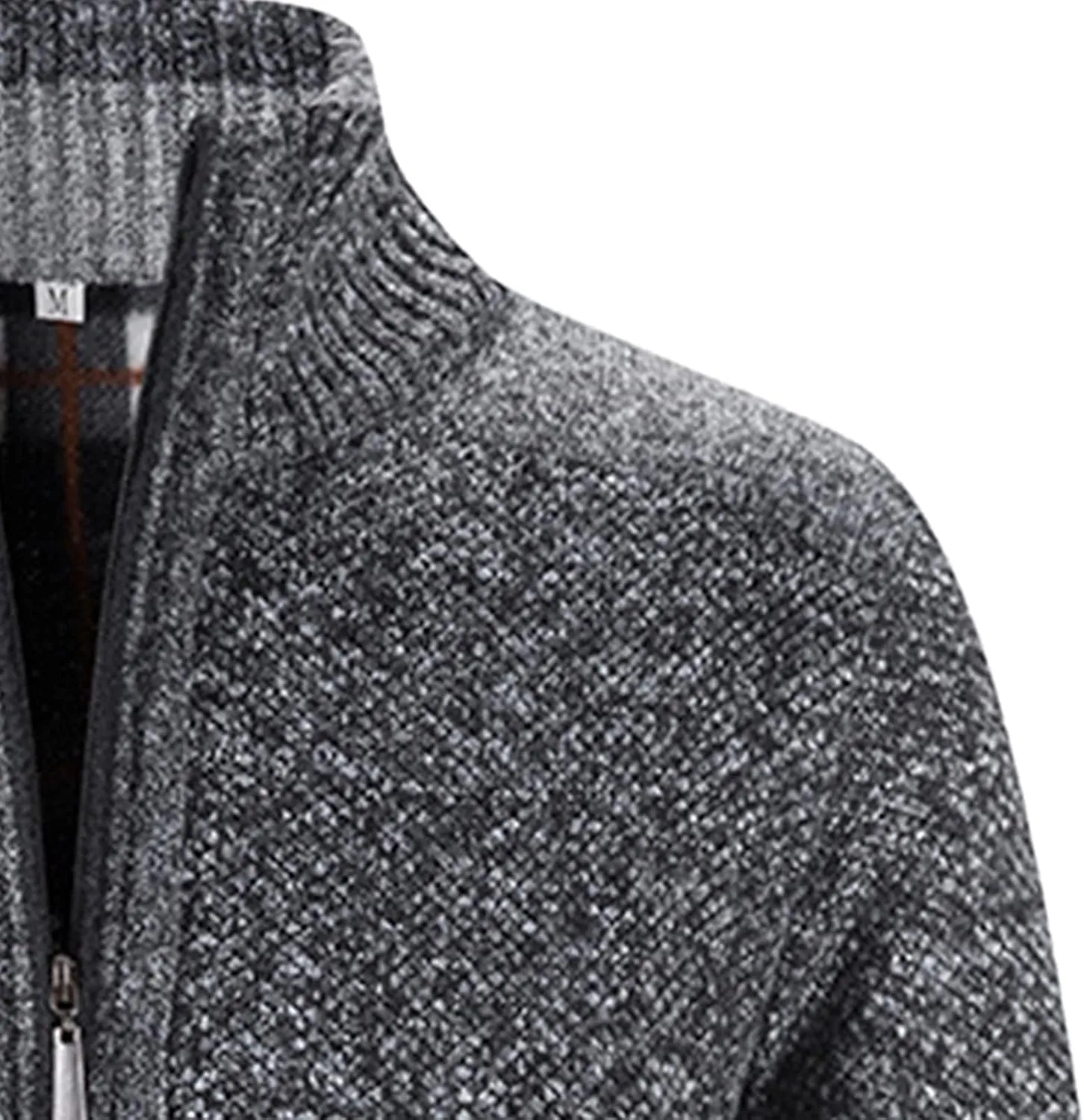 JEShifangjiusu Men'S Collar Zipper Pocket Coat Full Zip Solid Color Cable Knitted Cardigan Casual Long-Sleeved Sweater Coat