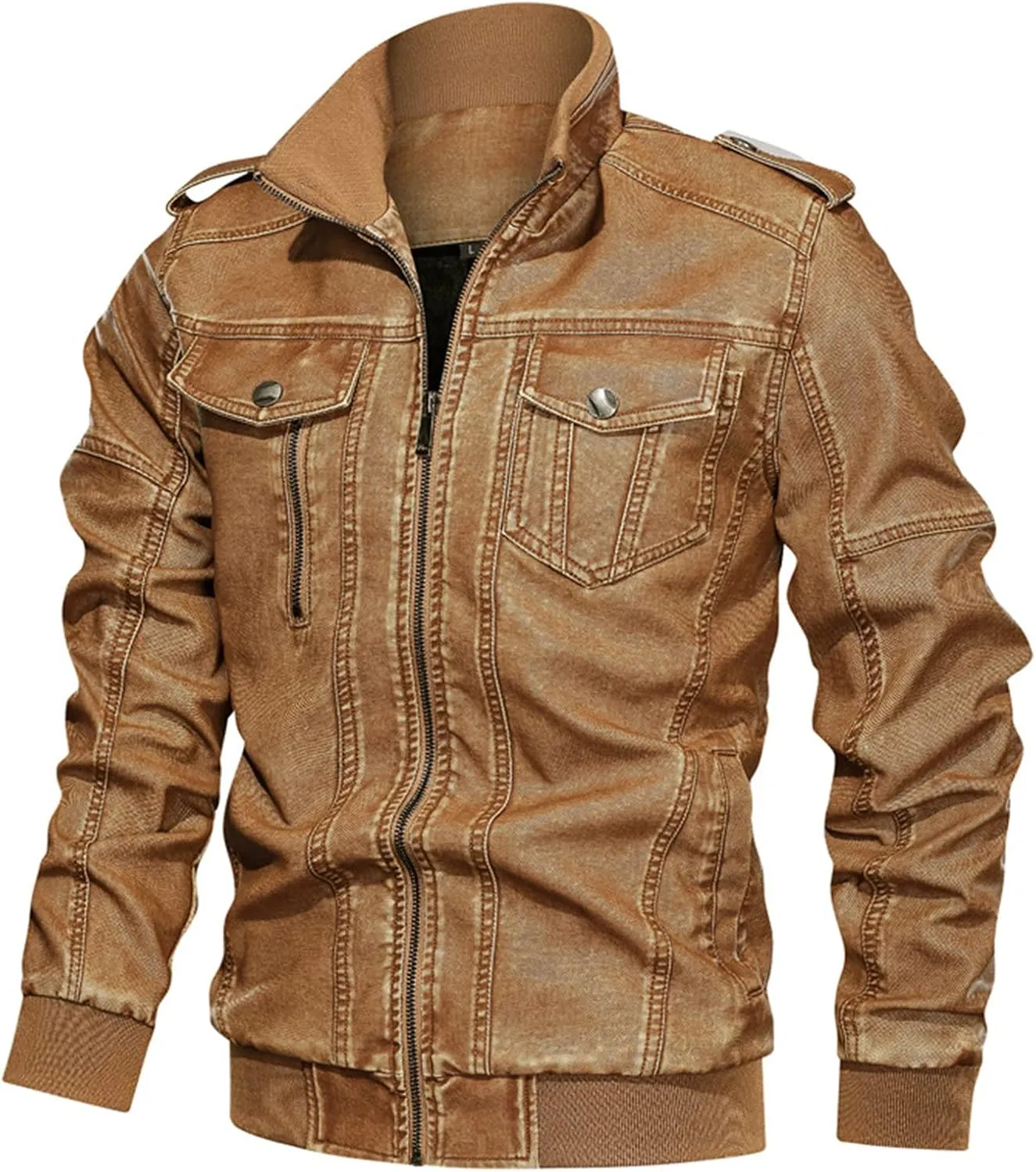 JEShifangjiusu Men'S Distressed Denim Jackets Classic Full Zipper Trucker Jean Coat Vintage Long Sleeve Jackets Outerwear