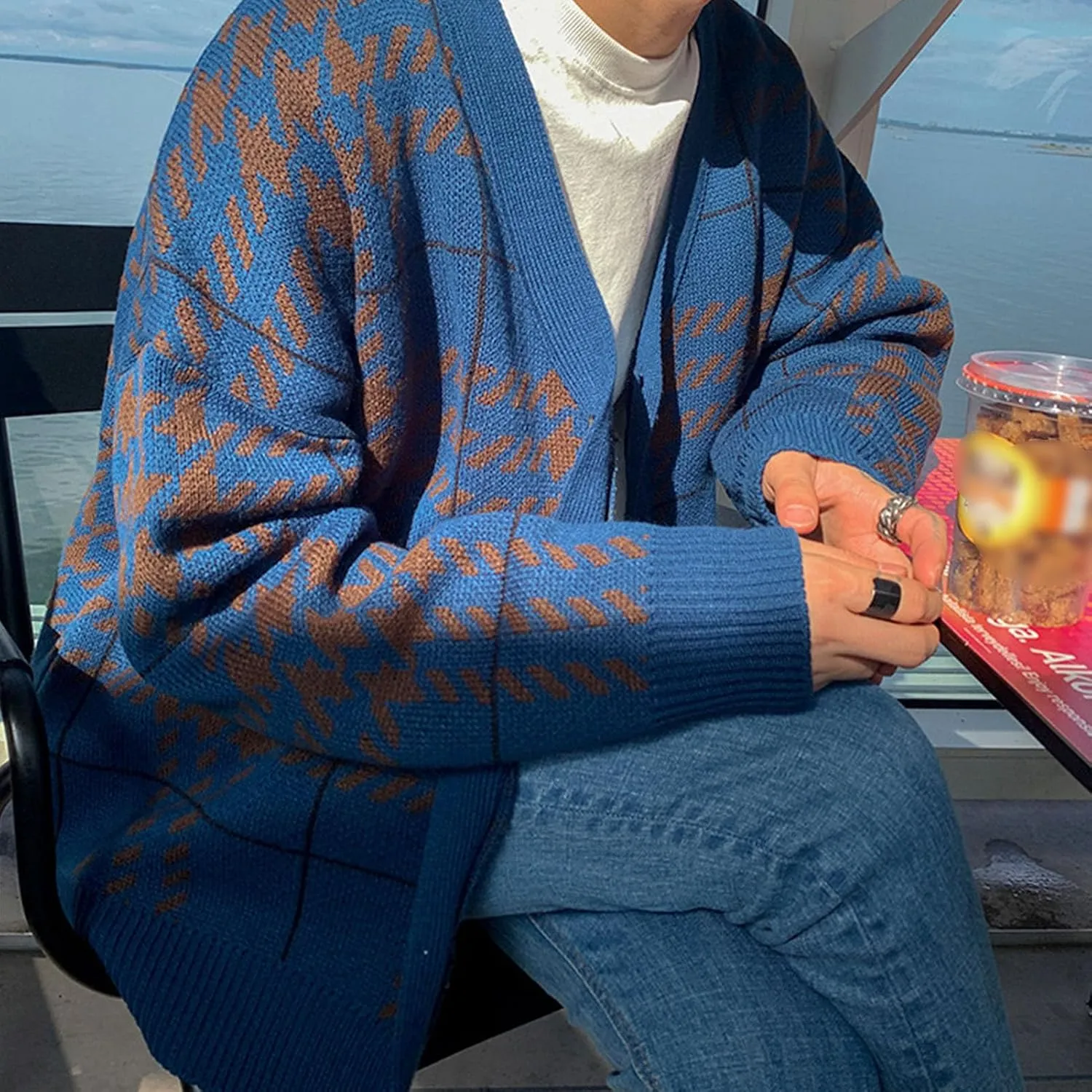 JEsilunmaMY Mens Loose Plaid Oversized Knit Cardigan Casual Button Down V Neck Sweater Soft Comfy Fall Knitwear Cardigans