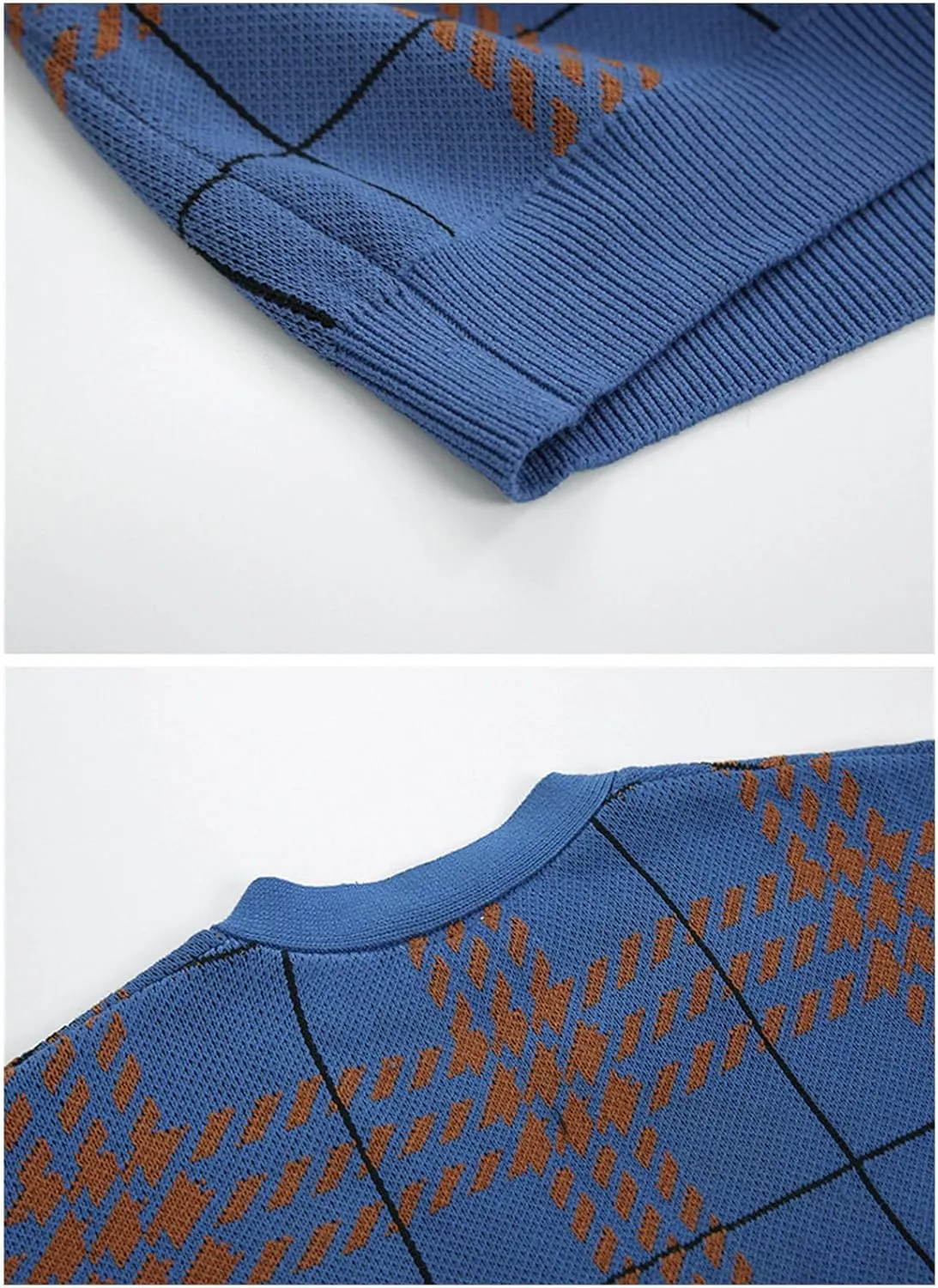 JEsilunmaMY Mens Loose Plaid Oversized Knit Cardigan Casual Button Down V Neck Sweater Soft Comfy Fall Knitwear Cardigans