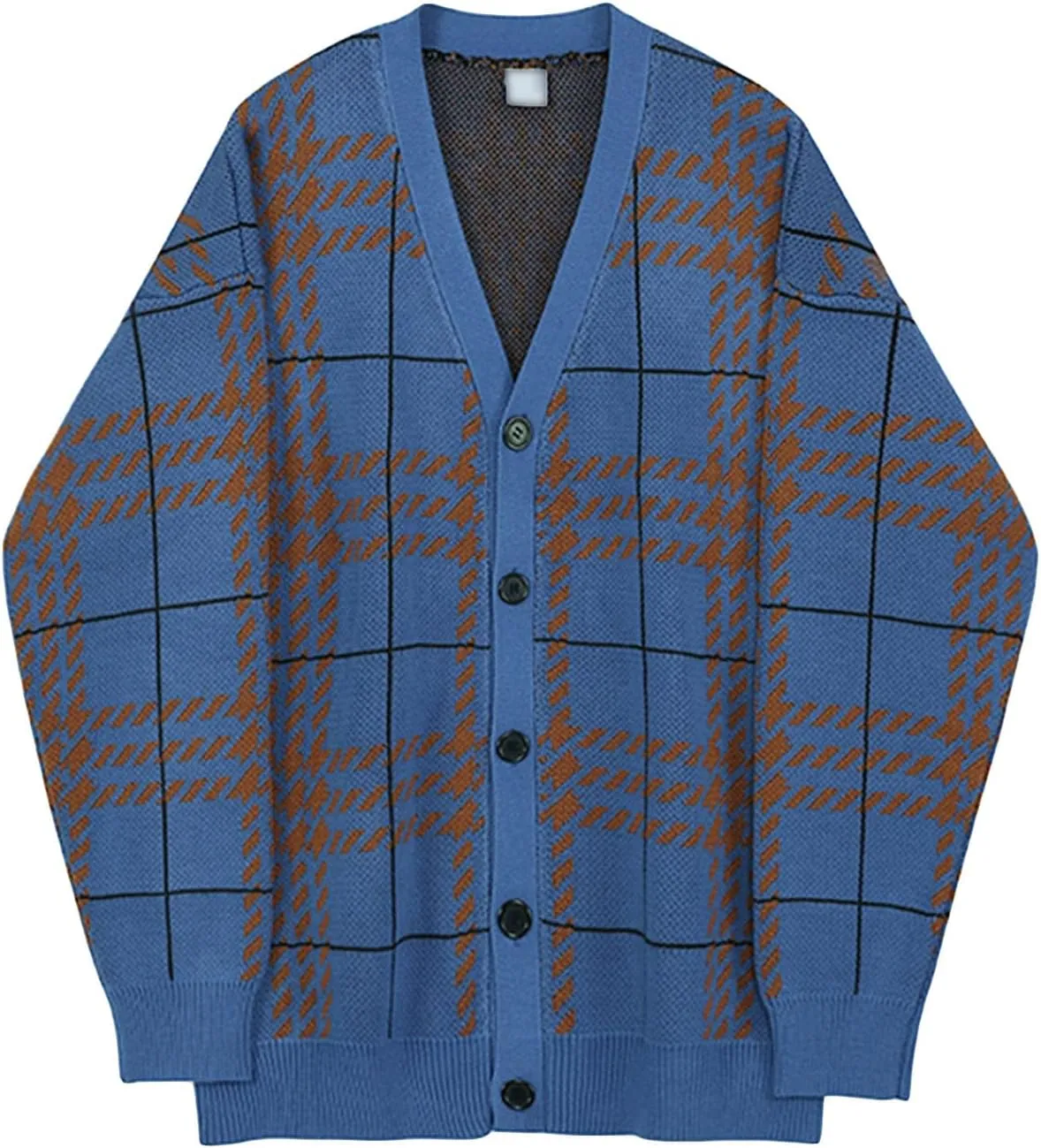 JEsilunmaMY Mens Loose Plaid Oversized Knit Cardigan Casual Button Down V Neck Sweater Soft Comfy Fall Knitwear Cardigans