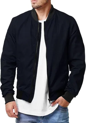 JEsilunmaMY Men's Zip Up Casual Bomber Jackets Stand Collar Lightweight Sportwear Winter Warm Padded Coats Windbreaker