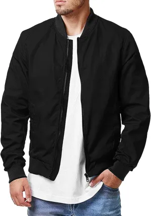 JEsilunmaMY Men's Zip Up Casual Bomber Jackets Stand Collar Lightweight Sportwear Winter Warm Padded Coats Windbreaker