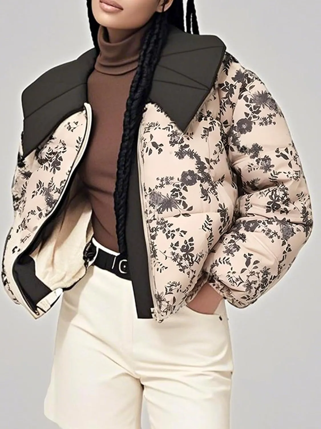 KEOMUD Women's Winter Peter Pan Collar Printed Puffer Coat,Casual Warm Windproof Quilted Jacket for Outdoor