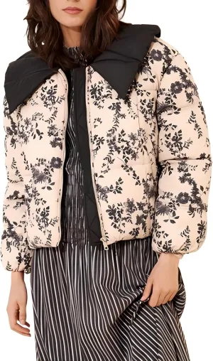 KEOMUD Women's Winter Peter Pan Collar Printed Puffer Coat,Casual Warm Windproof Quilted Jacket for Outdoor