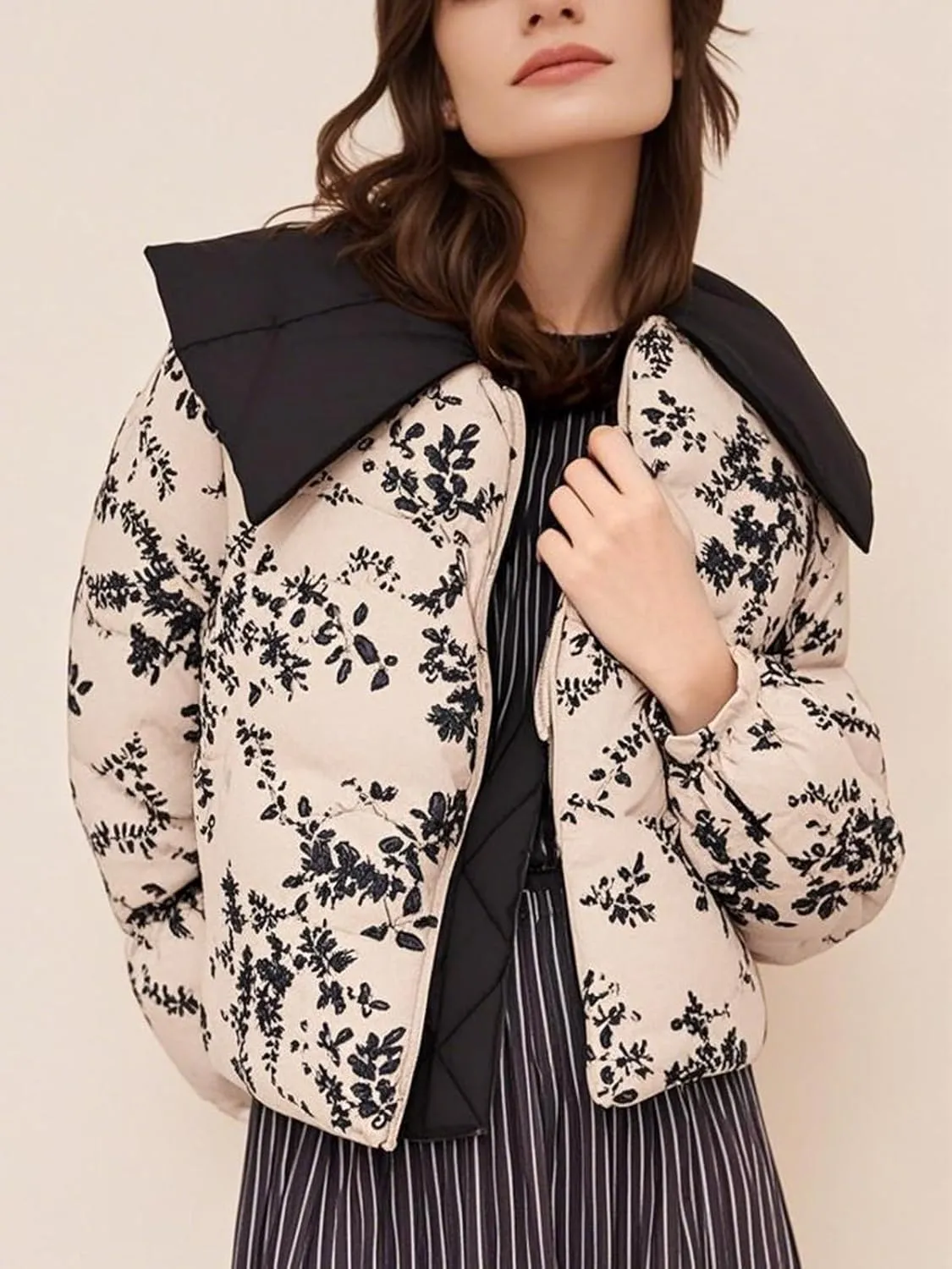 KEOMUD Women's Winter Peter Pan Collar Printed Puffer Coat,Casual Warm Windproof Quilted Jacket for Outdoor