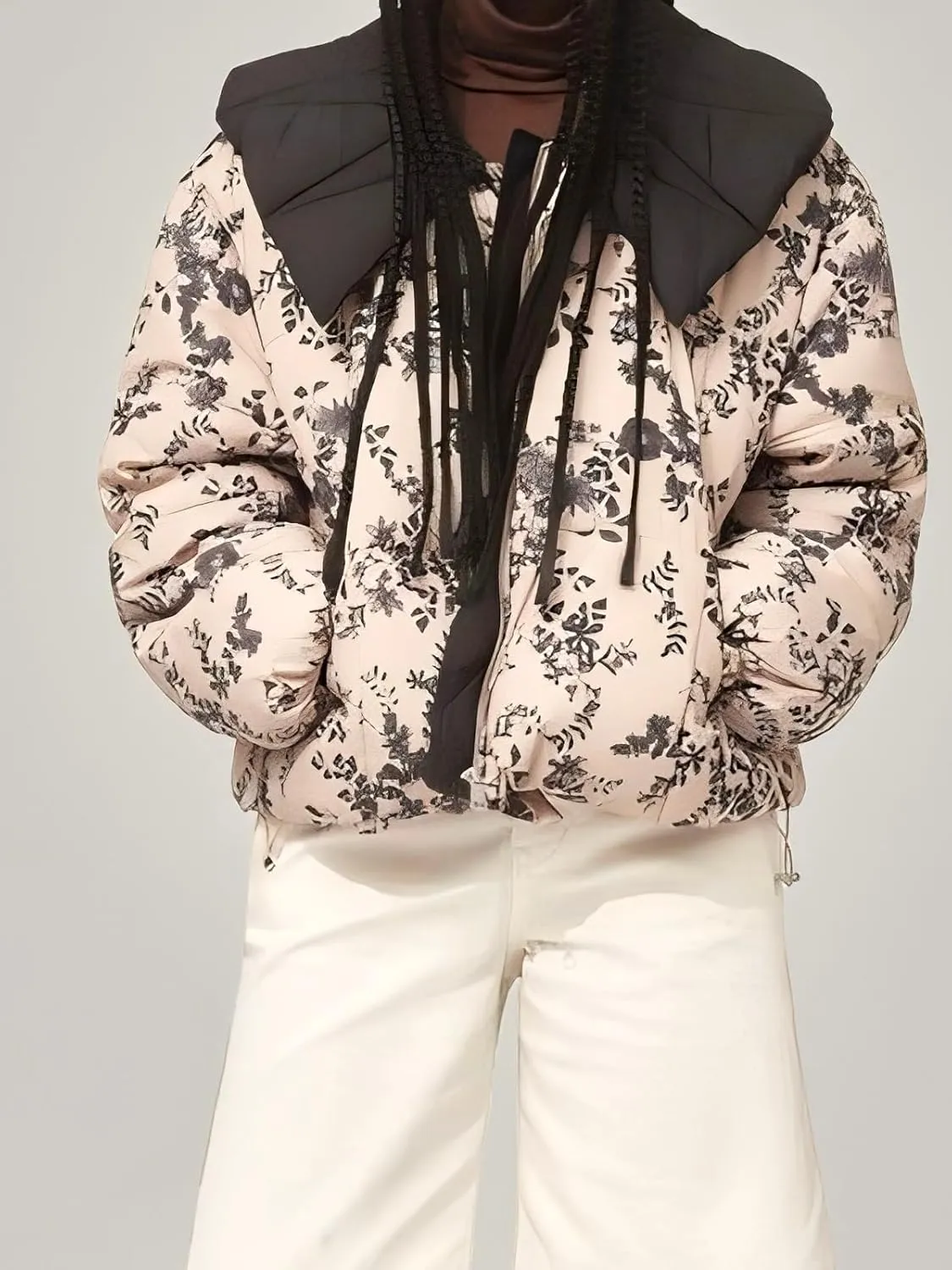 KEOMUD Women's Winter Peter Pan Collar Printed Puffer Coat,Casual Warm Windproof Quilted Jacket for Outdoor