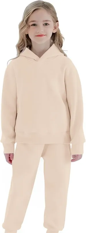 Kids 2 Piece Outfits Boys Girls Long Sleeve Solid Pullover Hooded Sweatshirt Set Sweatsuits and Jogger Sweatpants