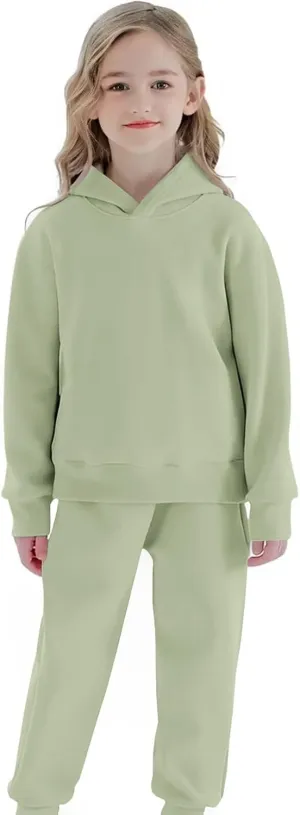 Kids 2 Piece Outfits Boys Girls Long Sleeve Solid Pullover Hooded Sweatshirt Set Sweatsuits and Jogger Sweatpants