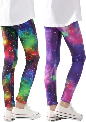 Kiench Girls Printed Leggings Pack of 2 Stretch Yoga Pants for Kids 2-11 Years